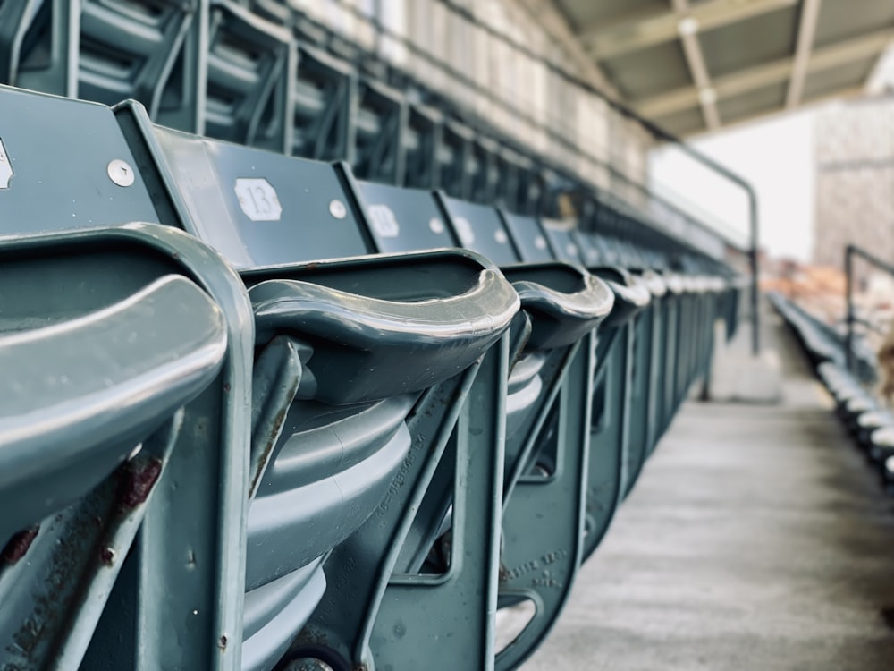 a row of green seats