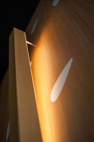 Close-up of textured wood alternative panels used in a contemporary office space.