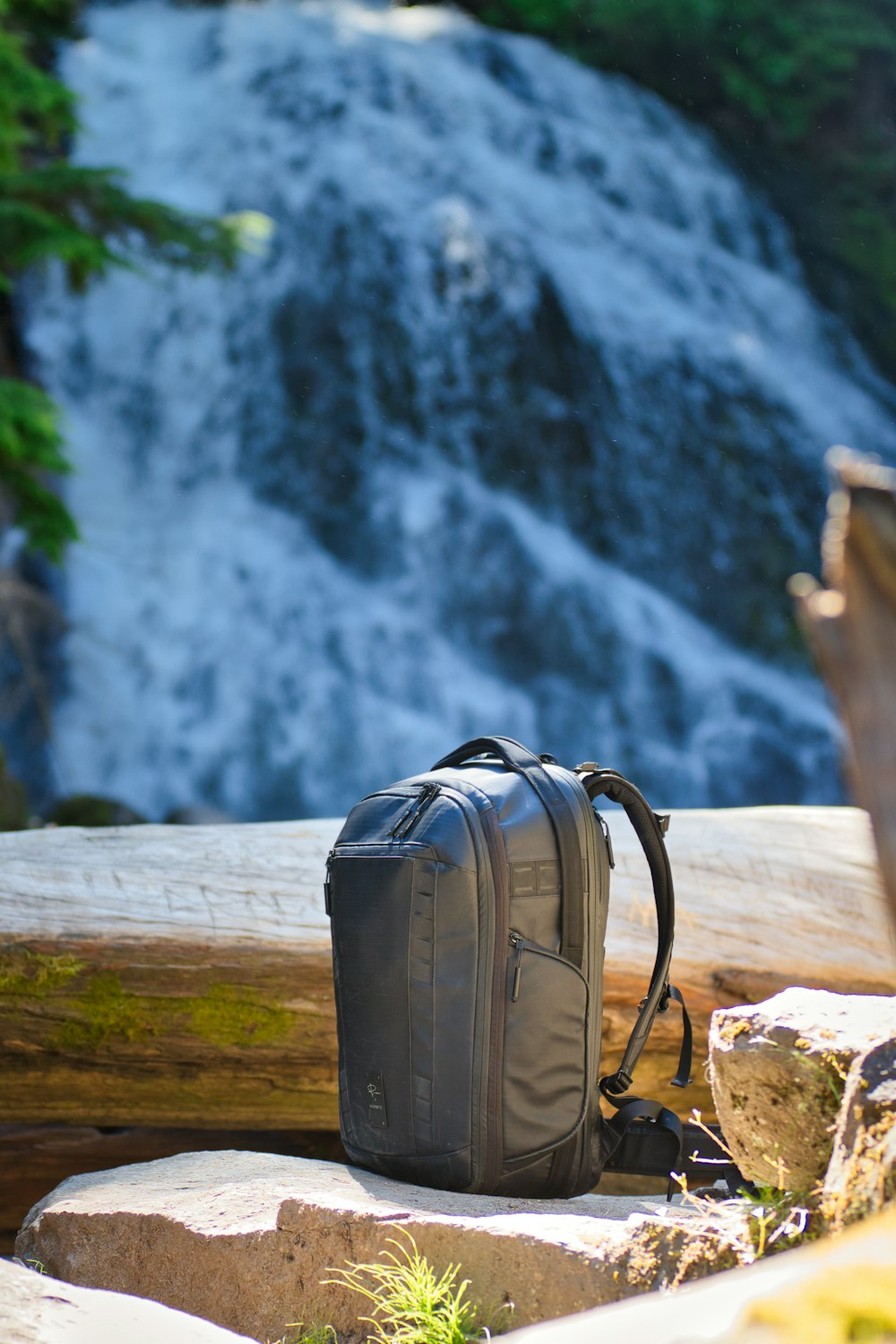 a backpack on a bench