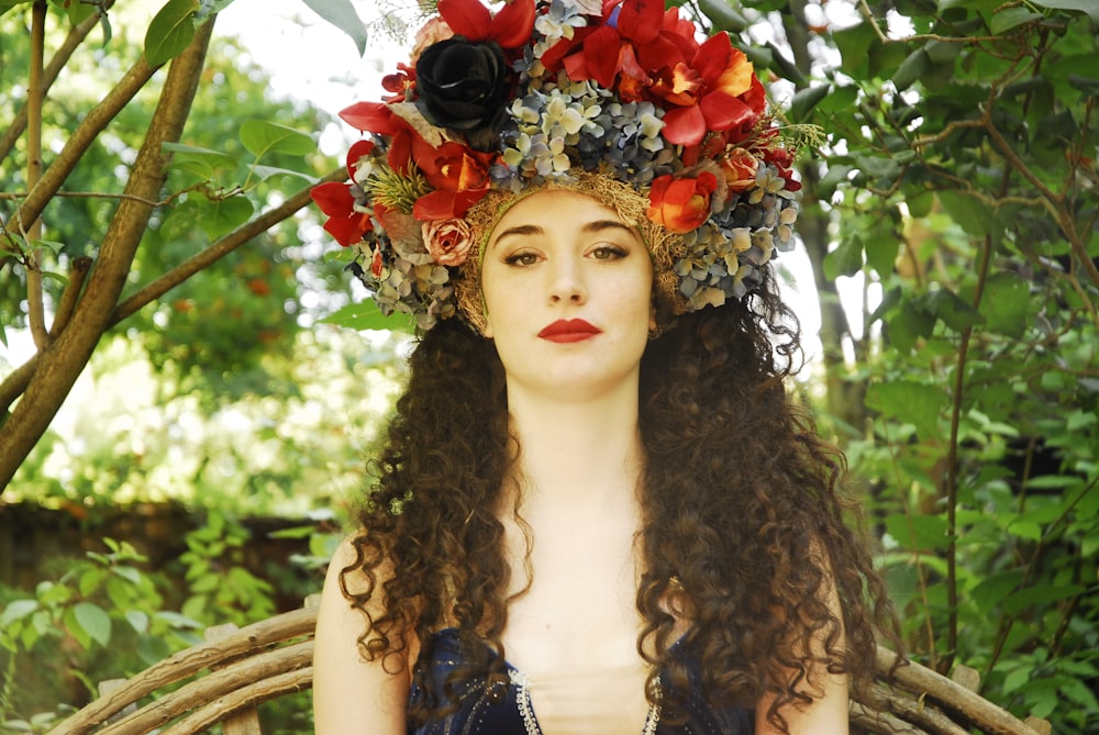 a woman wearing a flower crown