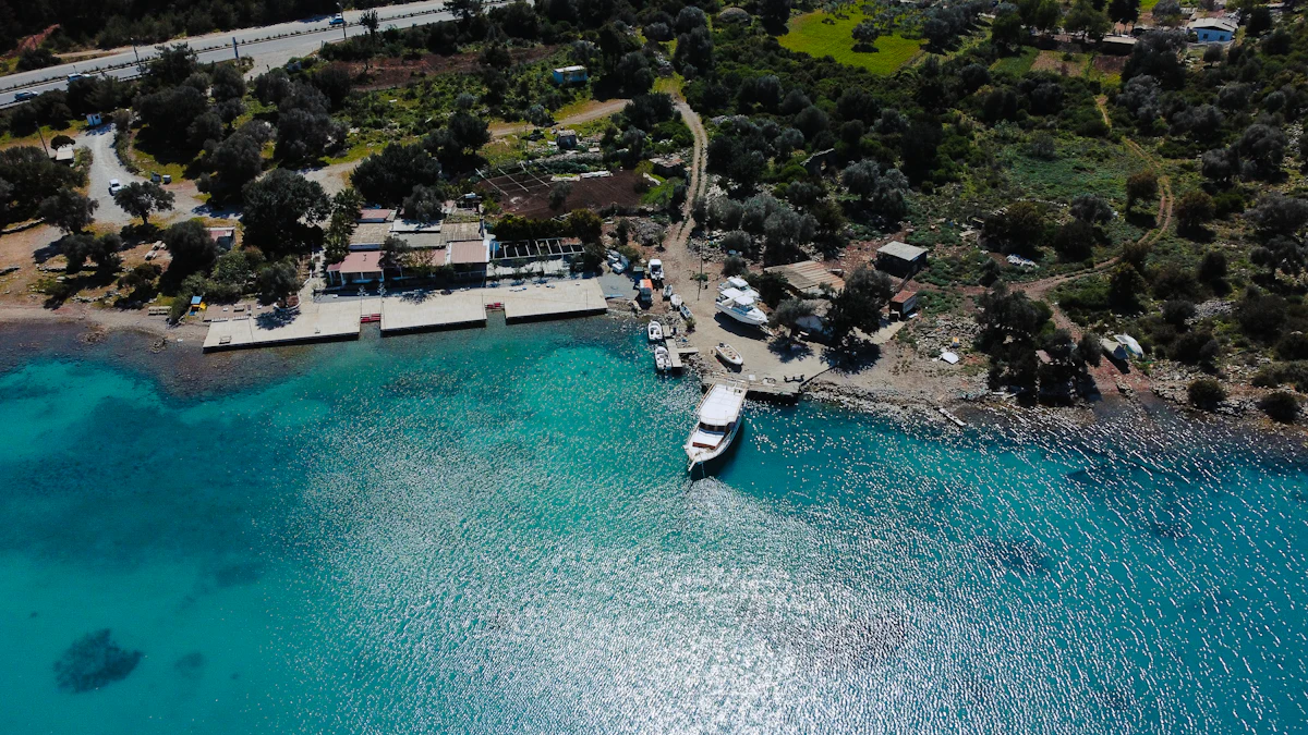 Aerial view of the bay and houses near Torba, Bodrum