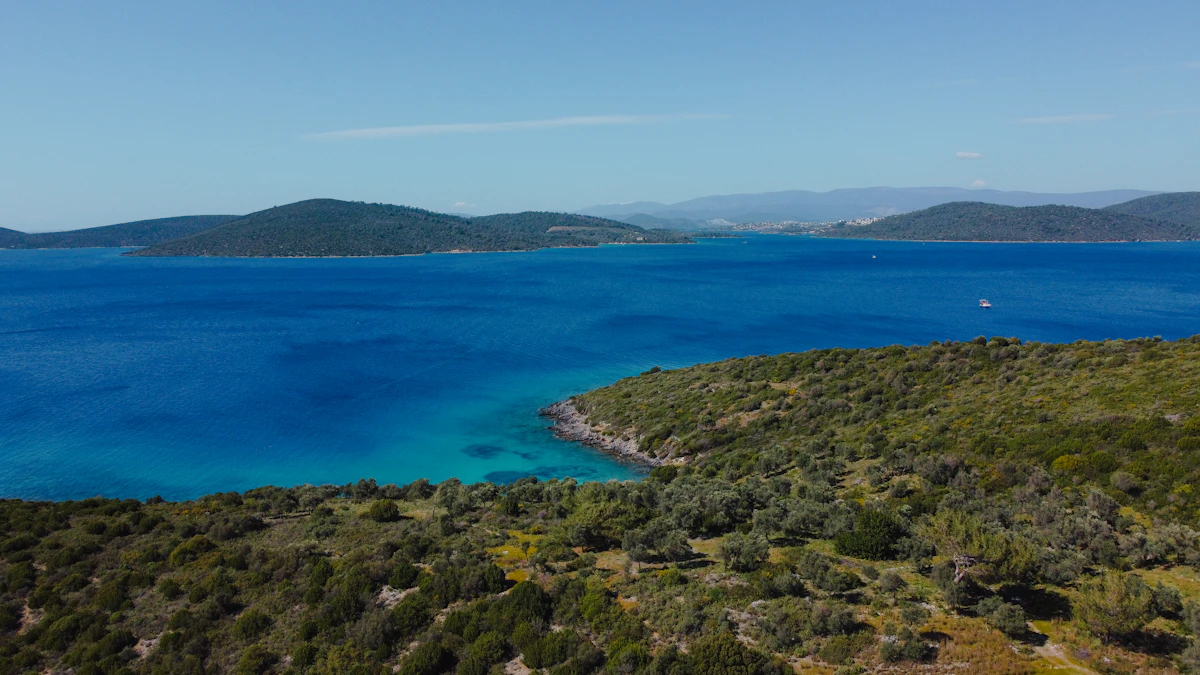 Aerial view of the coastline near Turgutreis, Bodrum