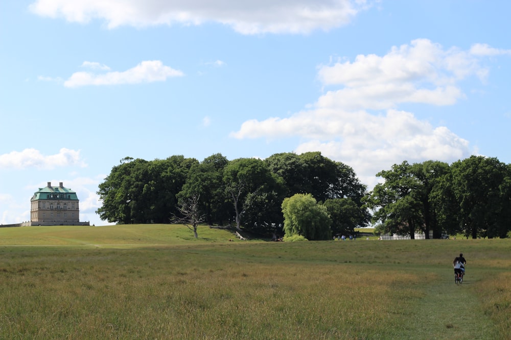 a person walking in a field