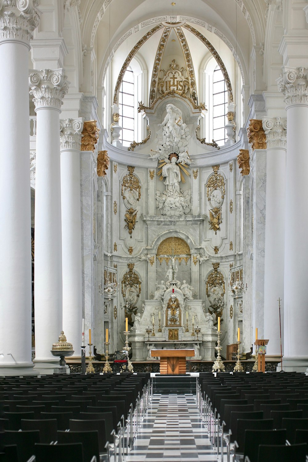 a large church with a large staircase