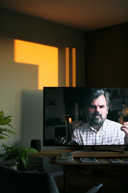 Warm portrait of a caring coach in a cozy, sunlit room filled with books and plants.