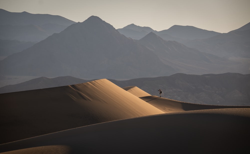 a person standing on a sand dune