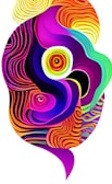 An abstract composition featuring swirling patterns and circular shapes in vibrant hues. The design incorporates a rich blend of colors with dynamic curves and lines, giving it a psychedelic and mesmerizing appearance.