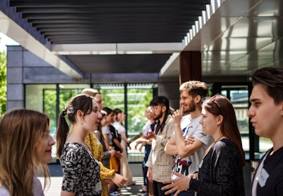 a group of people standing outside