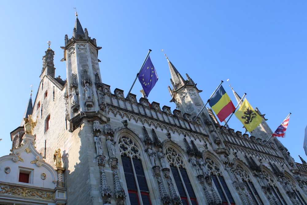 a building with flags on it