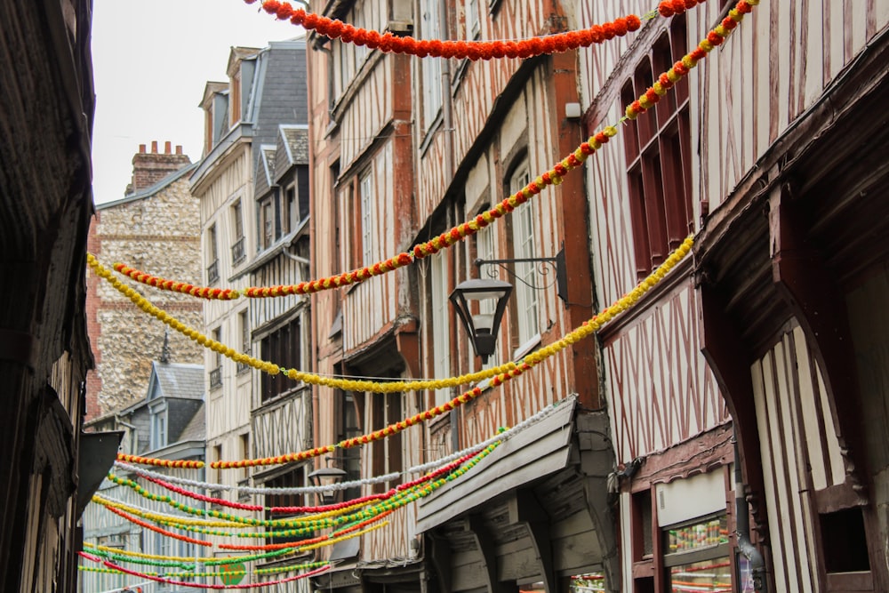 a group of colorful stringed lights