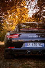 a car parked in a wooded area