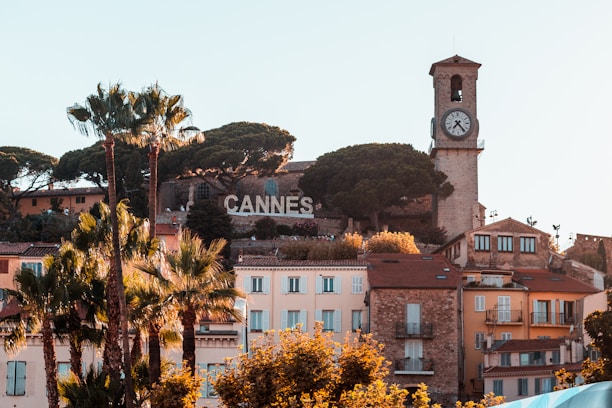 A stylish downtown Cannes street view near the beach and Palais des Festivals.
