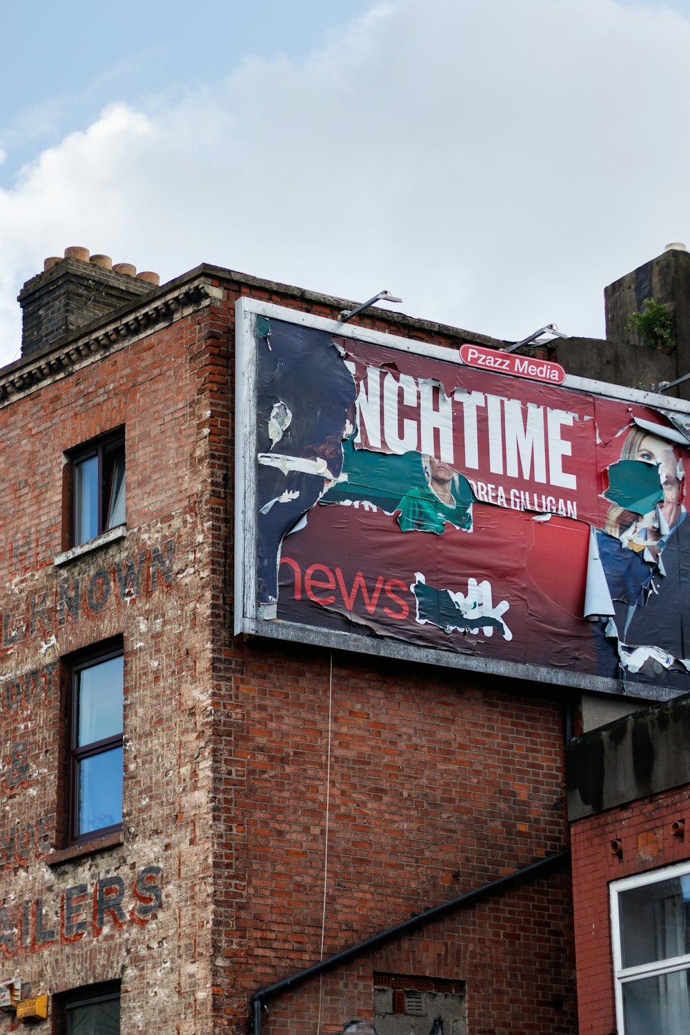 a banner on a brick building