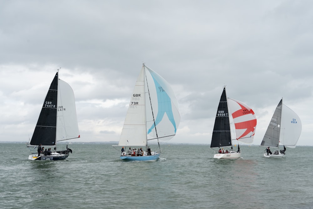 several sailboats on the water