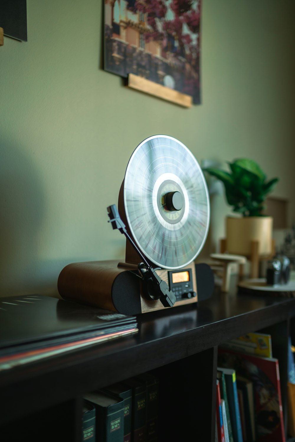 a fan on a desk