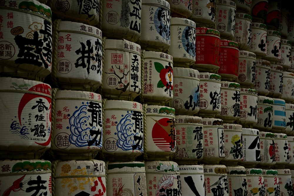 a shelf of different types of money