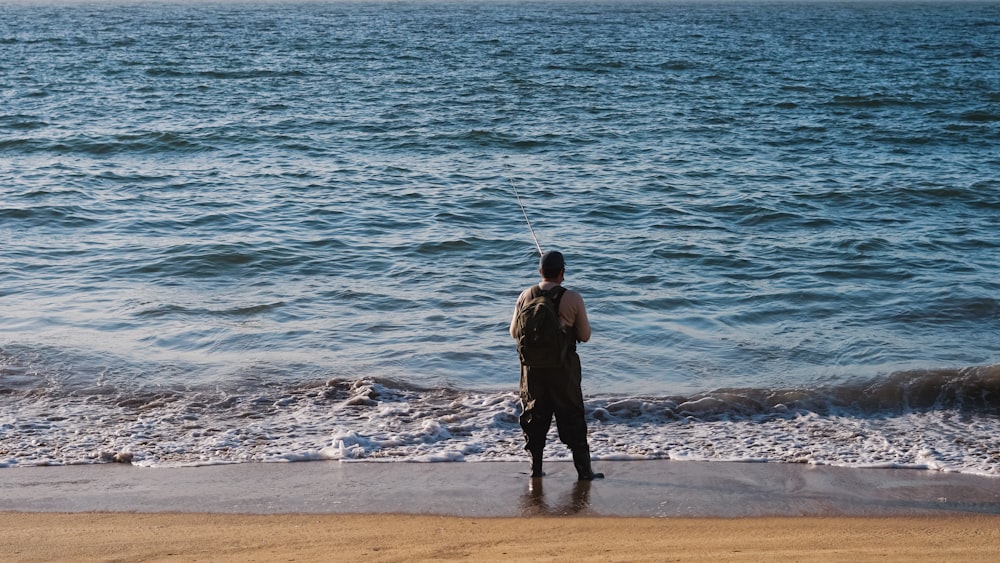 a man walking on the beach