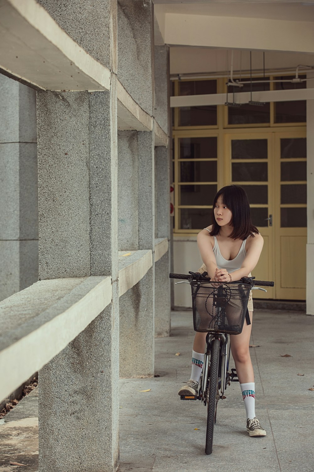 a woman riding a bicycle