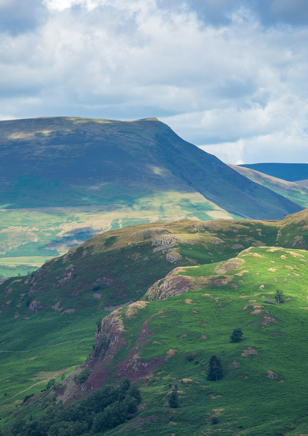 a valley with a mountain in the background