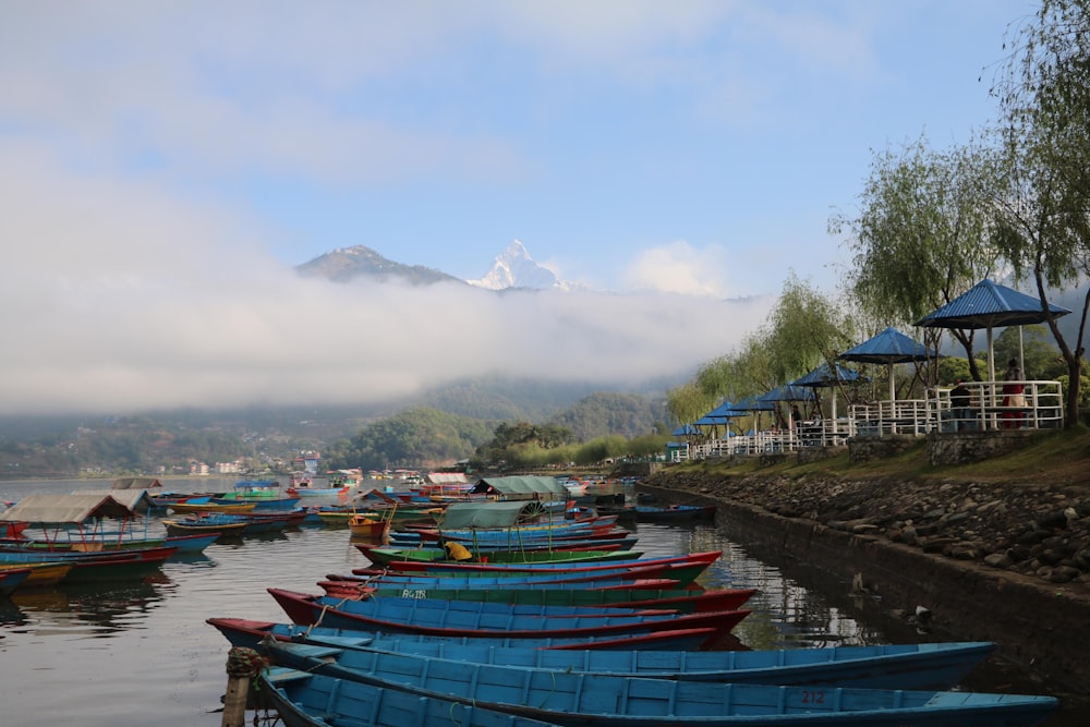 a group of boats on a river