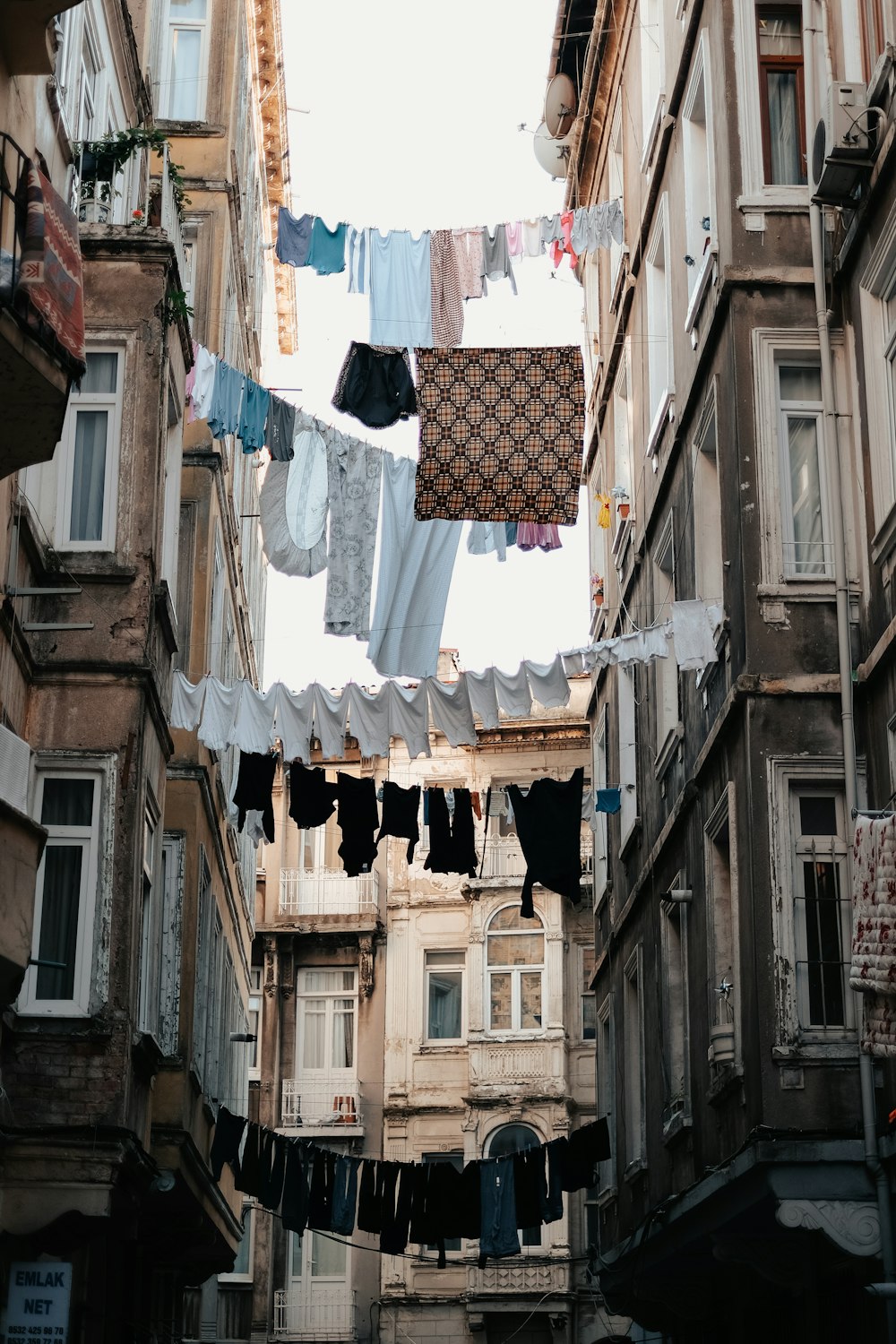 clothes on a line between buildings