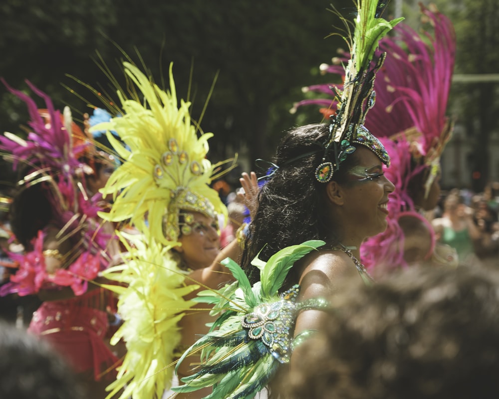 a group of women wearing flower crowns