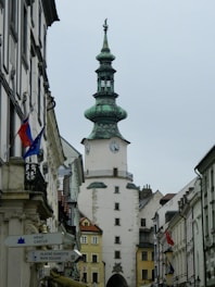a clock tower in a city