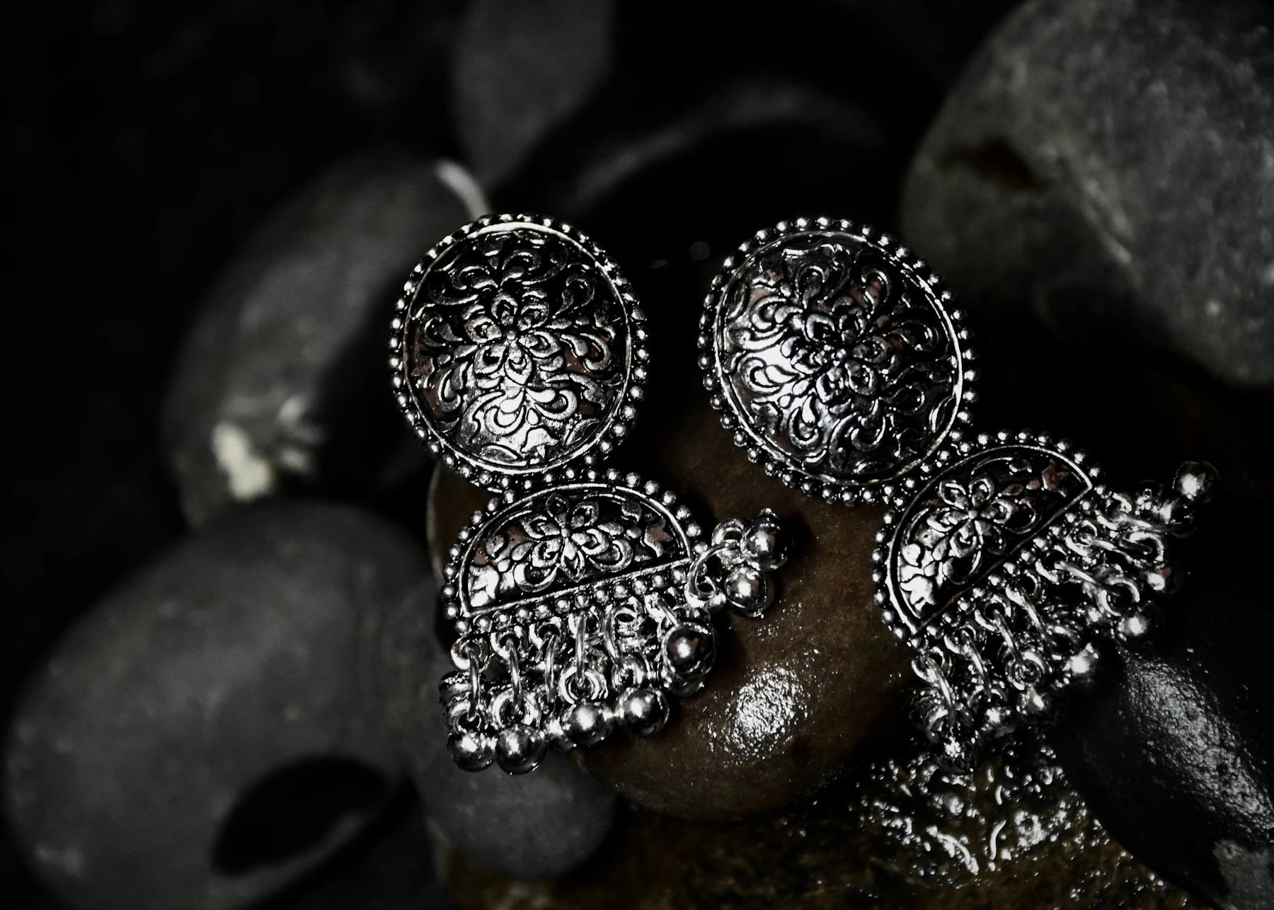 Oxidised silver earrings