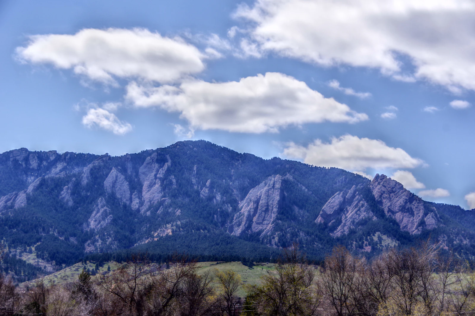 The Flatirons seen from the University of Colorado campus in Boulder
