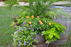 a planter with flowers in it