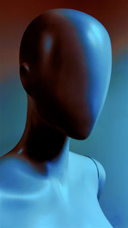 Abstract wooden mannequin wearing a minimal lanve t-shirt, bathed in natural light with soft shadows.