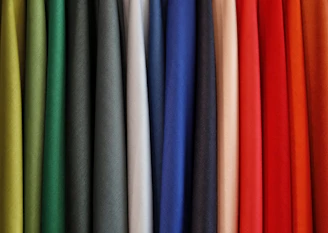 a group of colorful curtains
