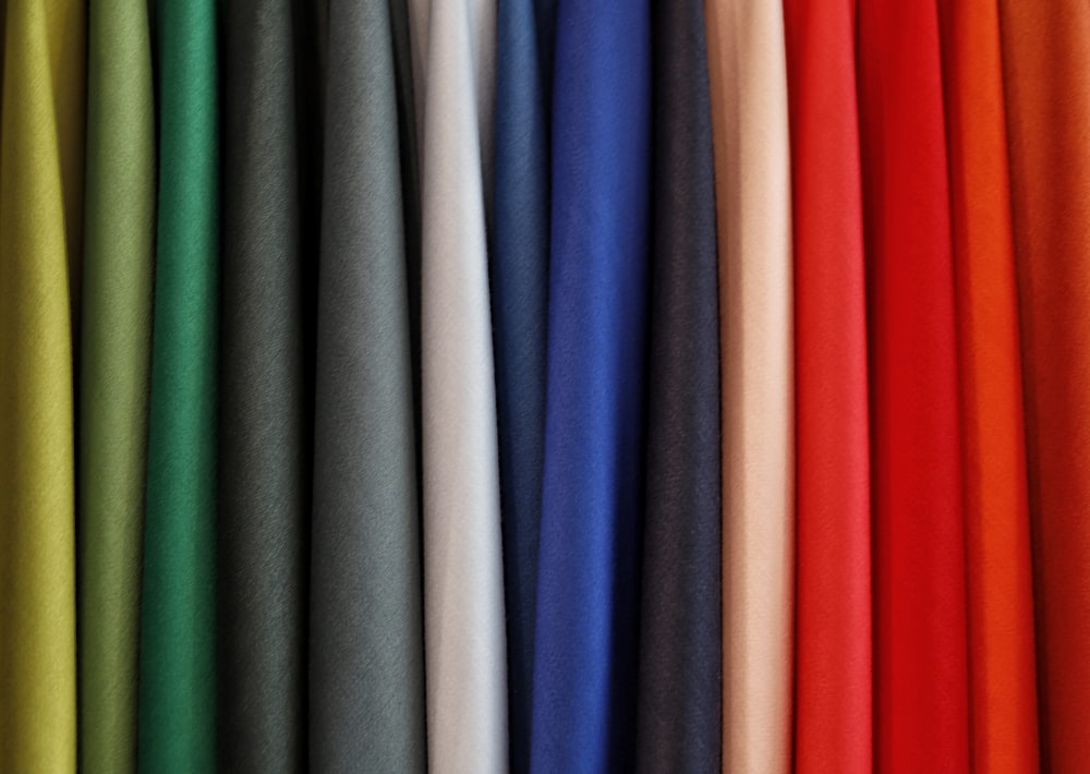 a group of colorful curtains