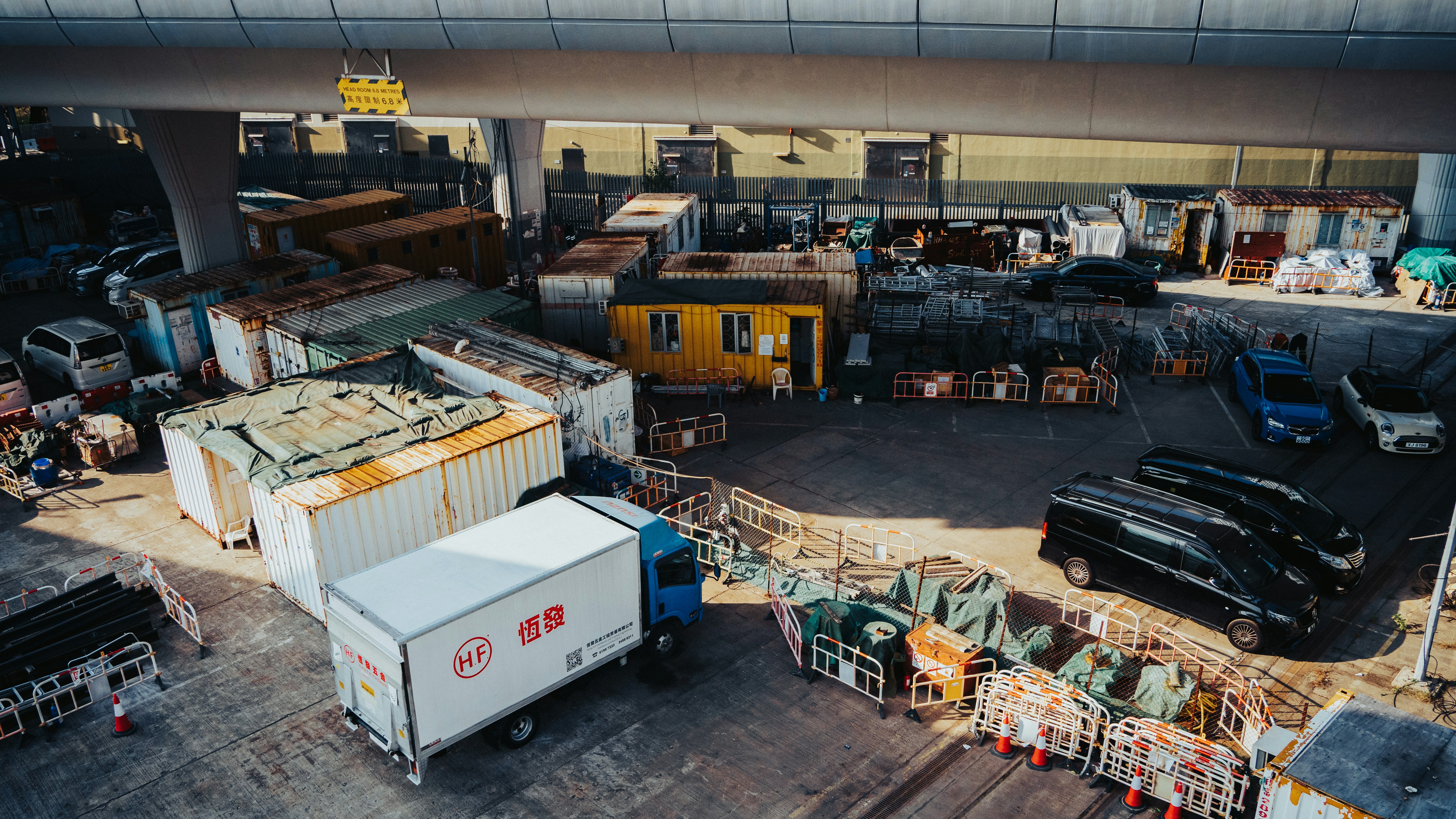 Chaos in logistics warehouse with piled luggage
