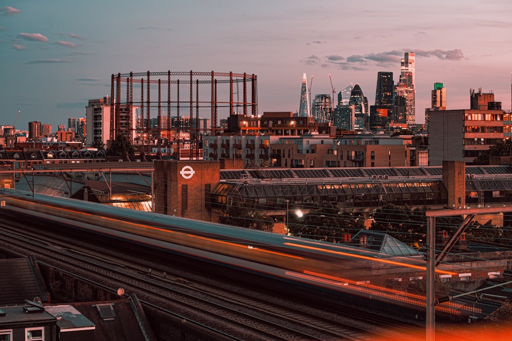 a train going through a city