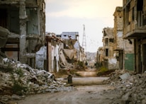 a destroyed building in a city