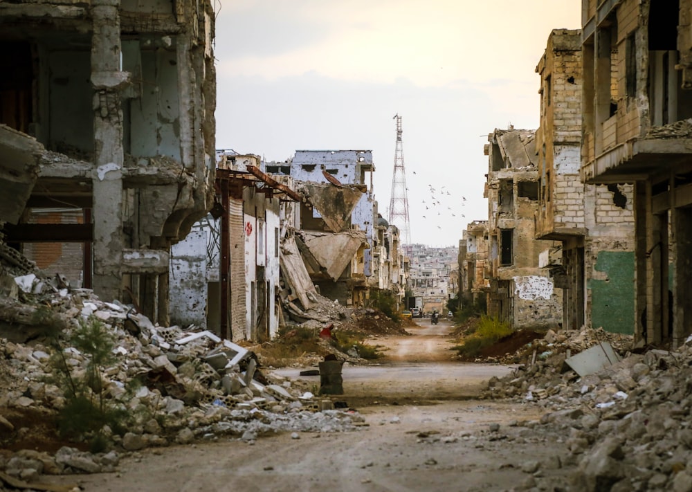 a destroyed building in a city