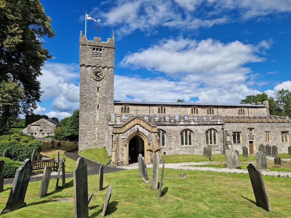 a clock tower on a stone building