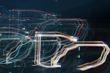 Abstract visual of sound waves rippling across a cinematic cityscape at night.