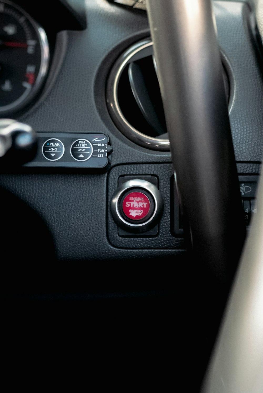 a close up of a steering wheel