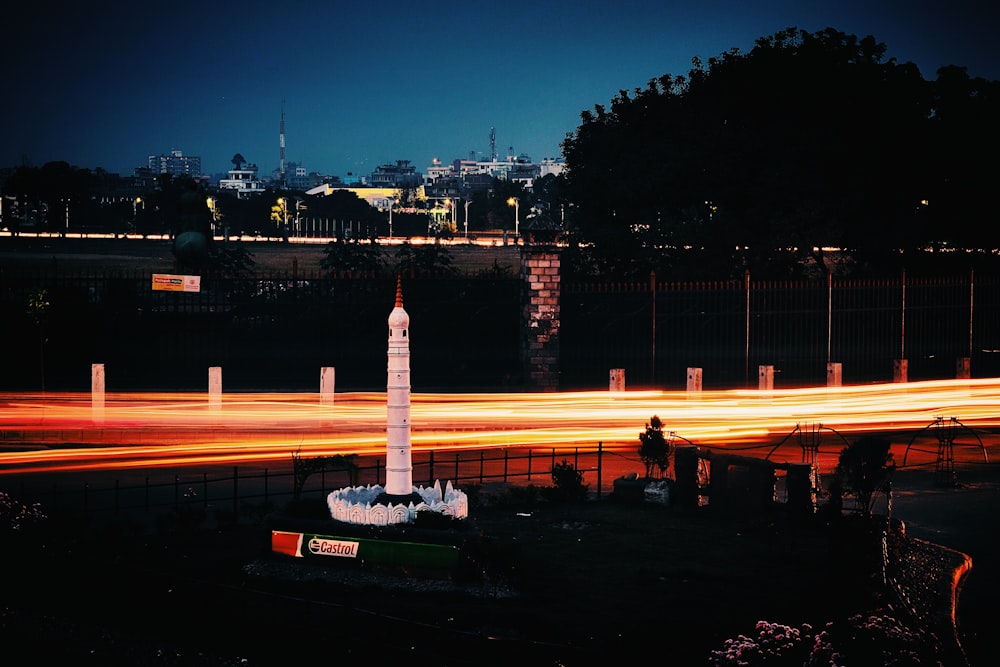 a large lit up monument at night