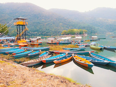 Annapurna range from Pokhara Phewa Lake shore