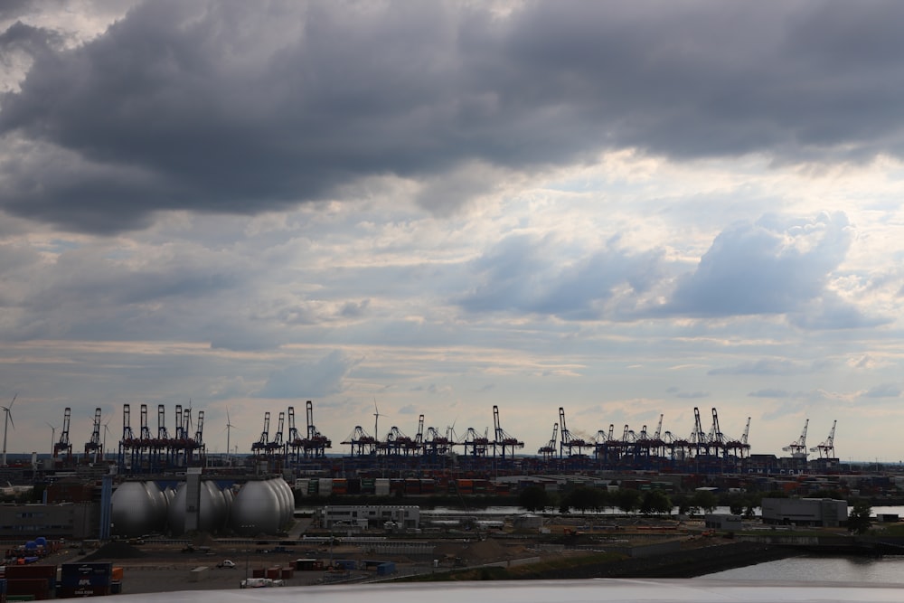 a large factory with many silos