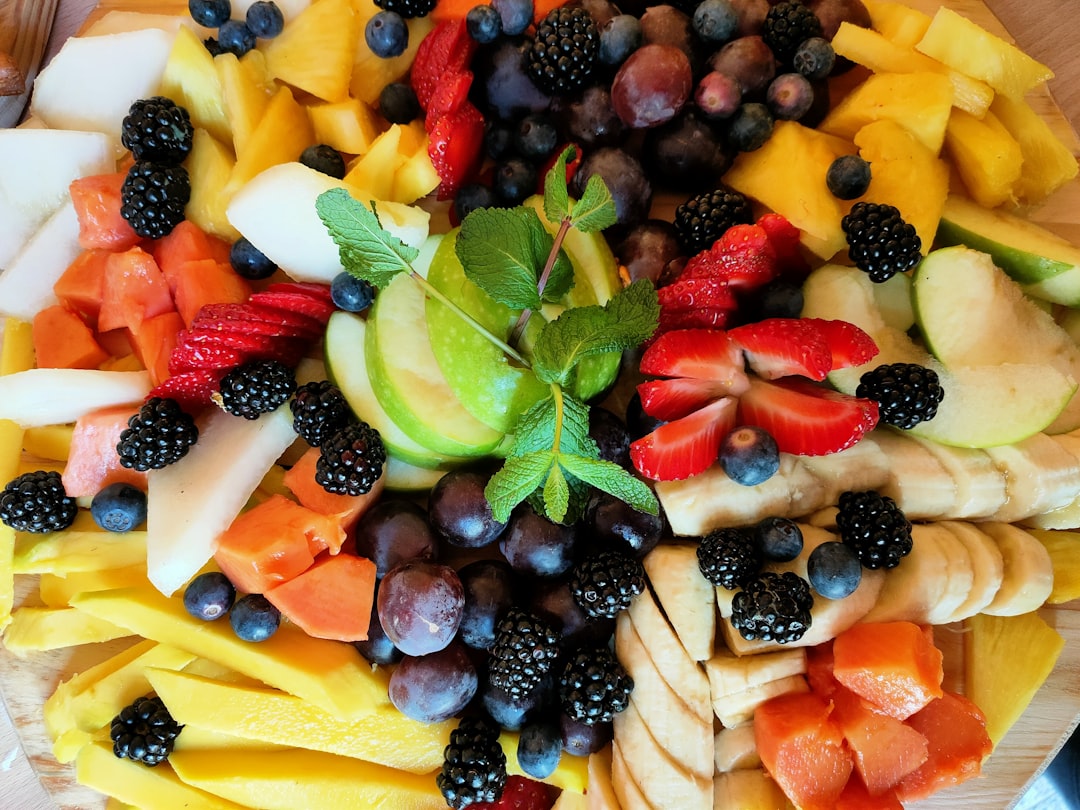 a plate of fruit,