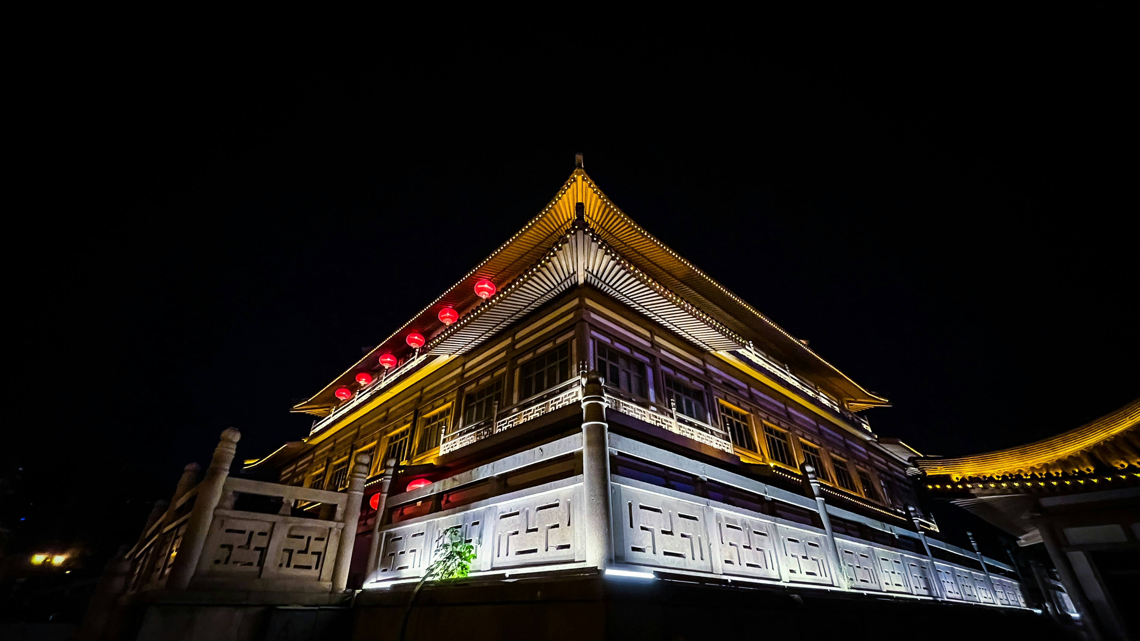 a building with lights on it