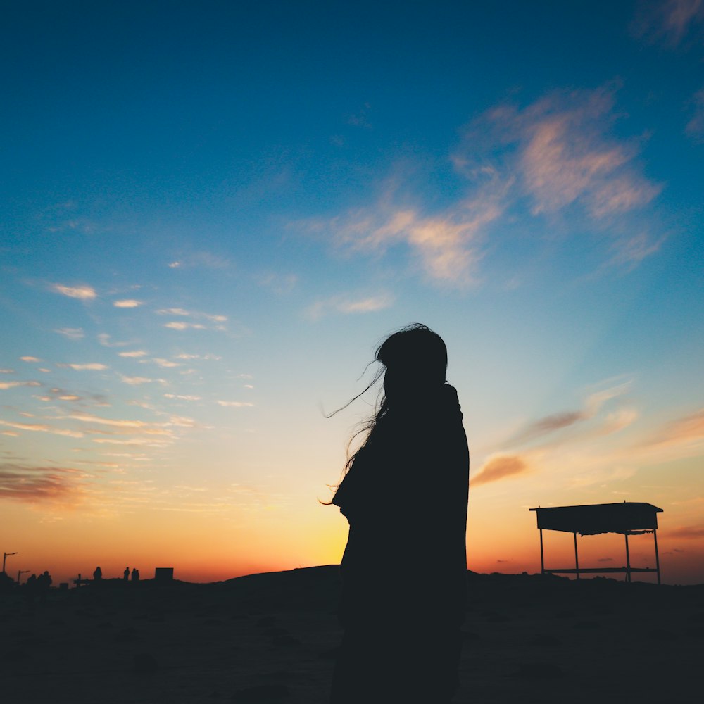 a person standing in front of a sunset