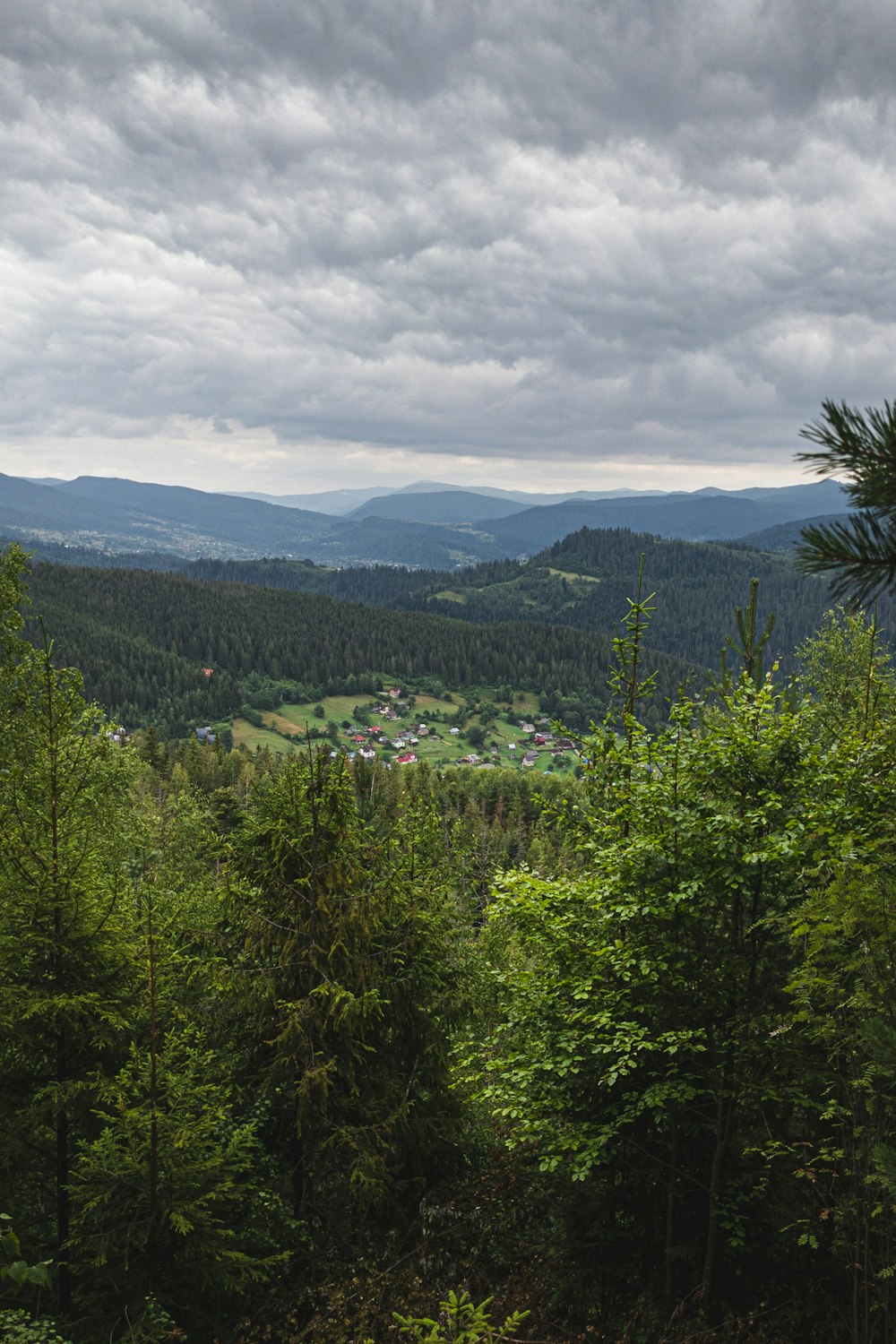 a view of a town from a hill