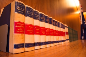 a row of books on a table