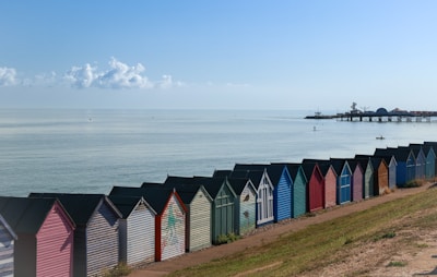 a row of colorful buildings by the water