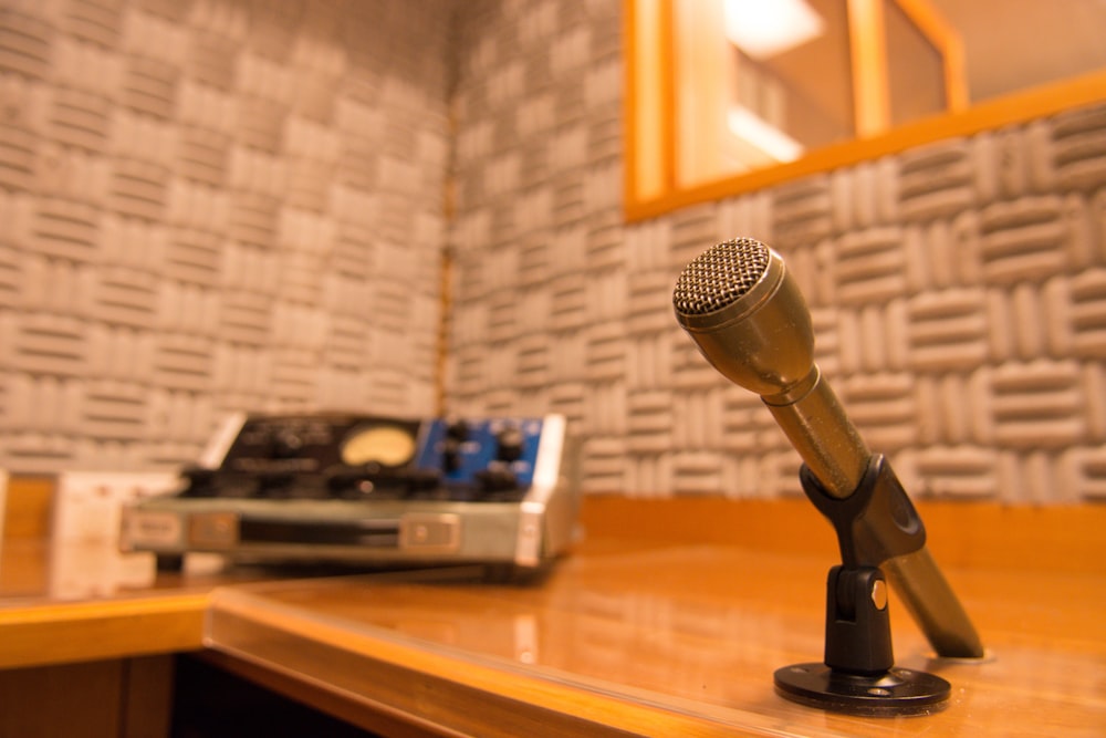 a microphone on a desk